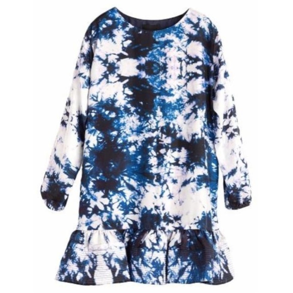 Cynthia Rowley Blue Exaggerated Ruffle Space Dye Night Out Dress - Picture 1 of 13